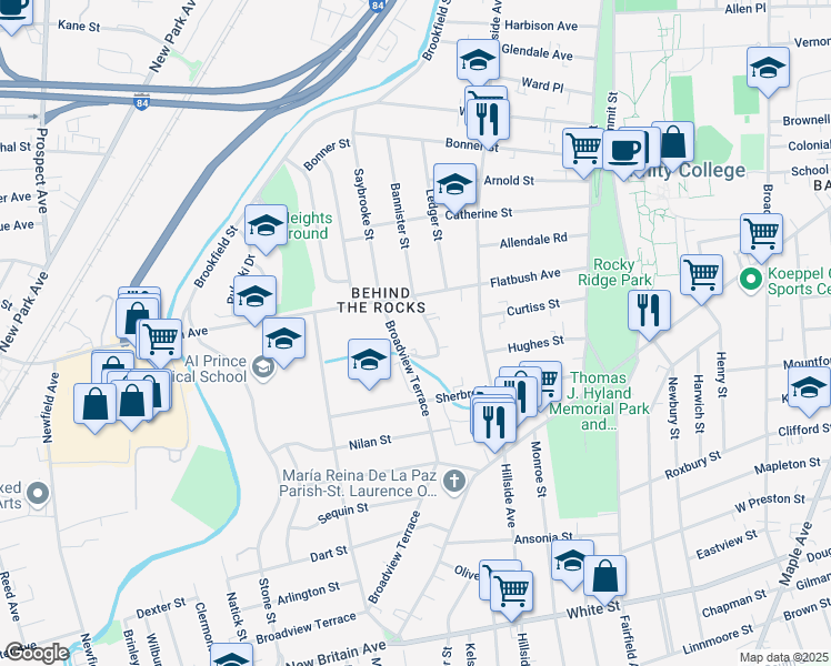 map of restaurants, bars, coffee shops, grocery stores, and more near 22 Grafton Street in Hartford