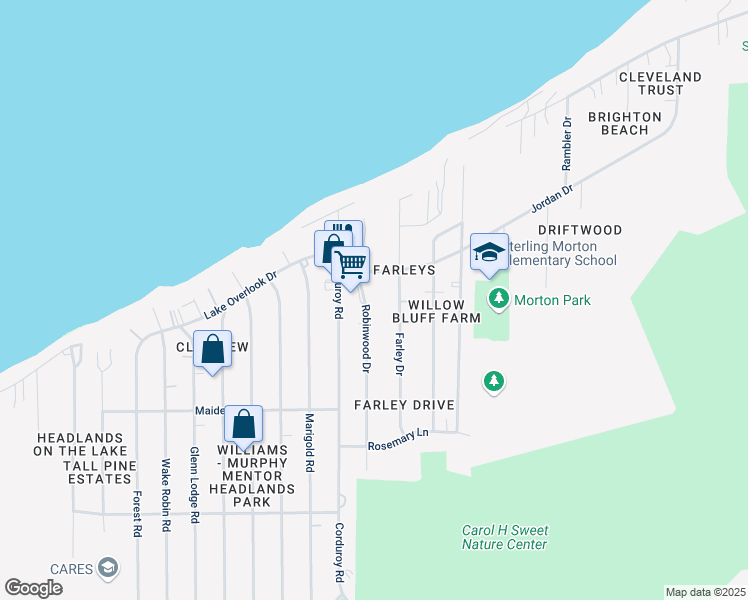 map of restaurants, bars, coffee shops, grocery stores, and more near 9152 Jordan Drive in Mentor