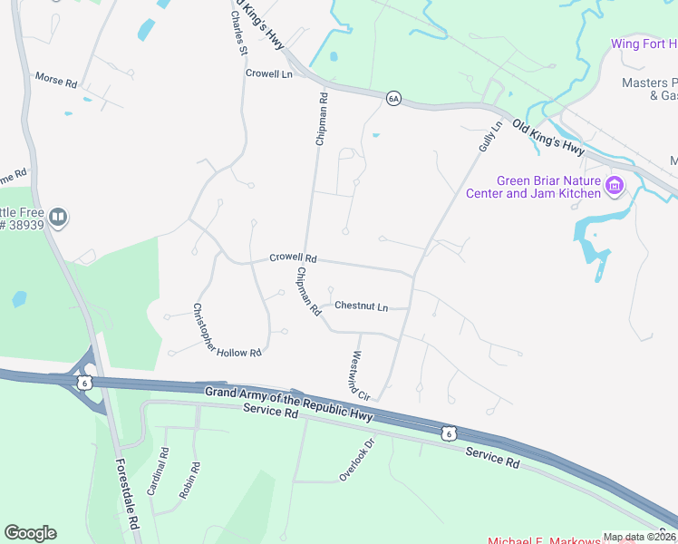 map of restaurants, bars, coffee shops, grocery stores, and more near 11 Crowell Road in Sandwich