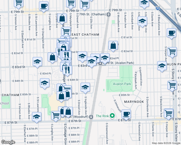 map of restaurants, bars, coffee shops, grocery stores, and more near in Chicago