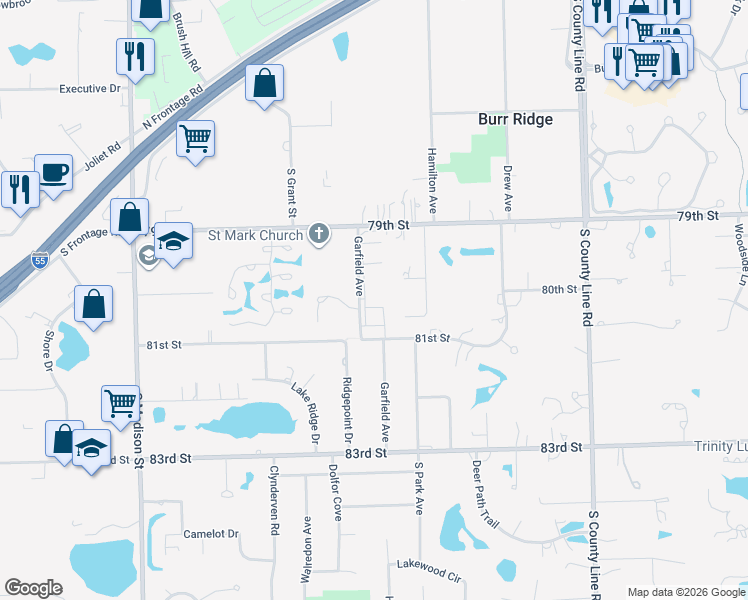 map of restaurants, bars, coffee shops, grocery stores, and more near 371 Highland Court in Willowbrook