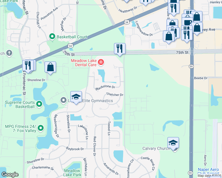 map of restaurants, bars, coffee shops, grocery stores, and more near 4011 Blackstone Drive in Aurora