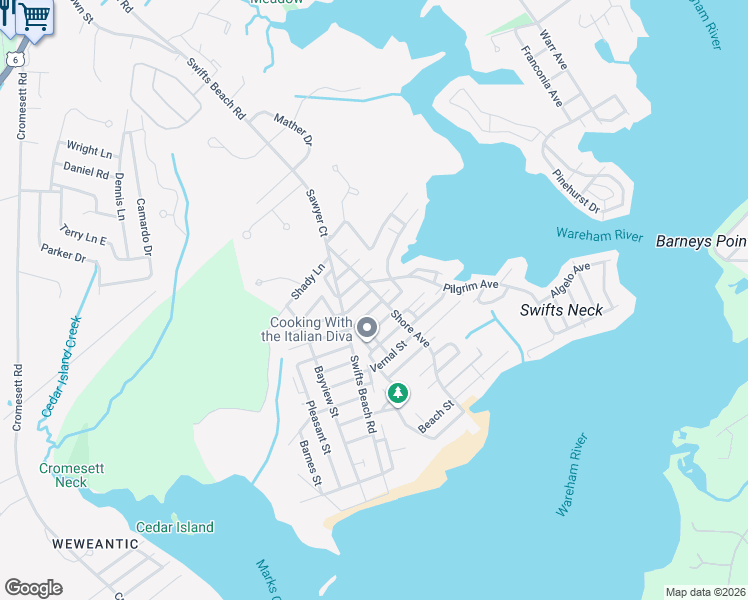 map of restaurants, bars, coffee shops, grocery stores, and more near 27 Shore Avenue in Wareham