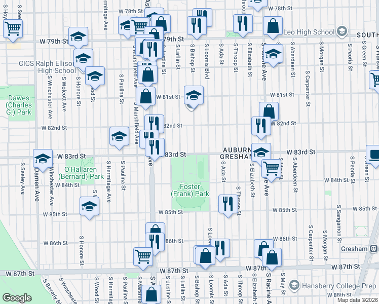 map of restaurants, bars, coffee shops, grocery stores, and more near in Chicago
