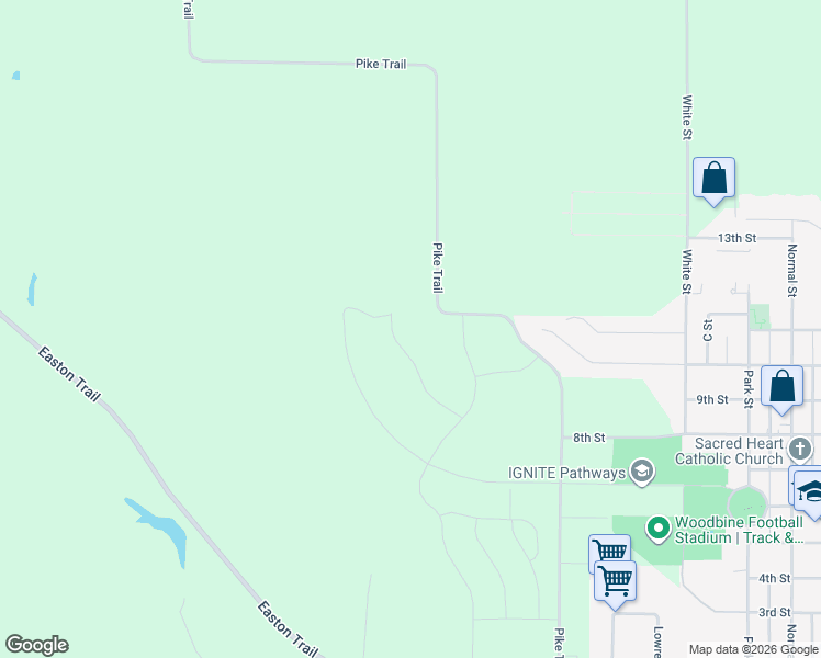 map of restaurants, bars, coffee shops, grocery stores, and more near 1819 Pike Trail in Woodbine