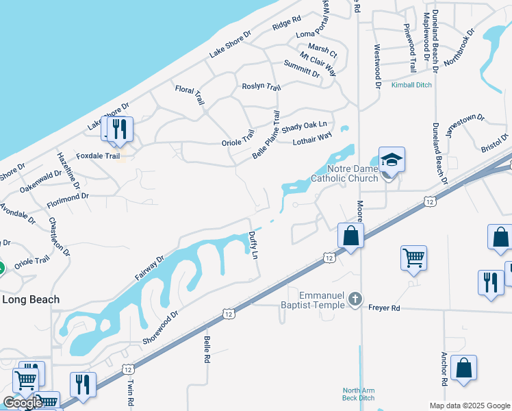 map of restaurants, bars, coffee shops, grocery stores, and more near 2799 Floral Trail in Long Beach
