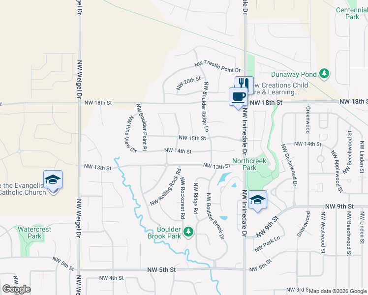map of restaurants, bars, coffee shops, grocery stores, and more near 3320 Northwest 14th Street in Ankeny