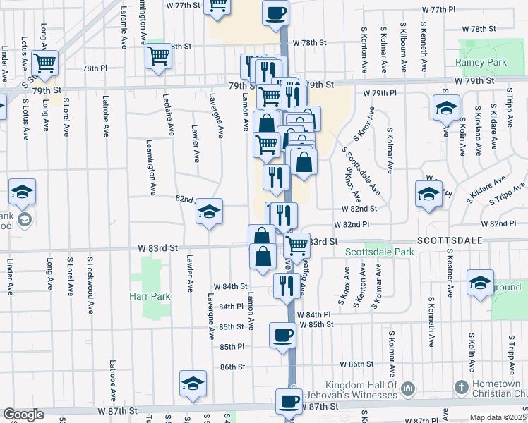 map of restaurants, bars, coffee shops, grocery stores, and more near 4819 82nd Street in Burbank