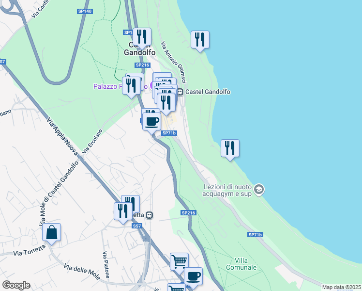 map of restaurants, bars, coffee shops, grocery stores, and more near 2 Via Giuseppe Mazzini in Castel Gandolfo
