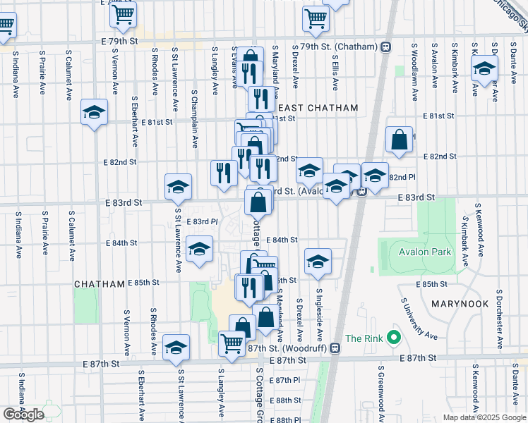 map of restaurants, bars, coffee shops, grocery stores, and more near in Chicago