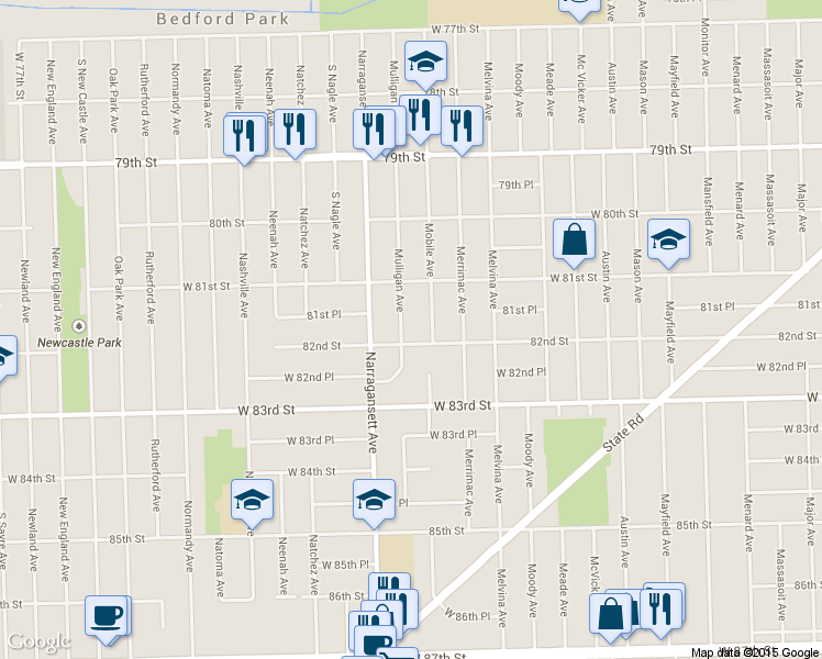 map of restaurants, bars, coffee shops, grocery stores, and more near 8137 Mulligan Avenue in Burbank