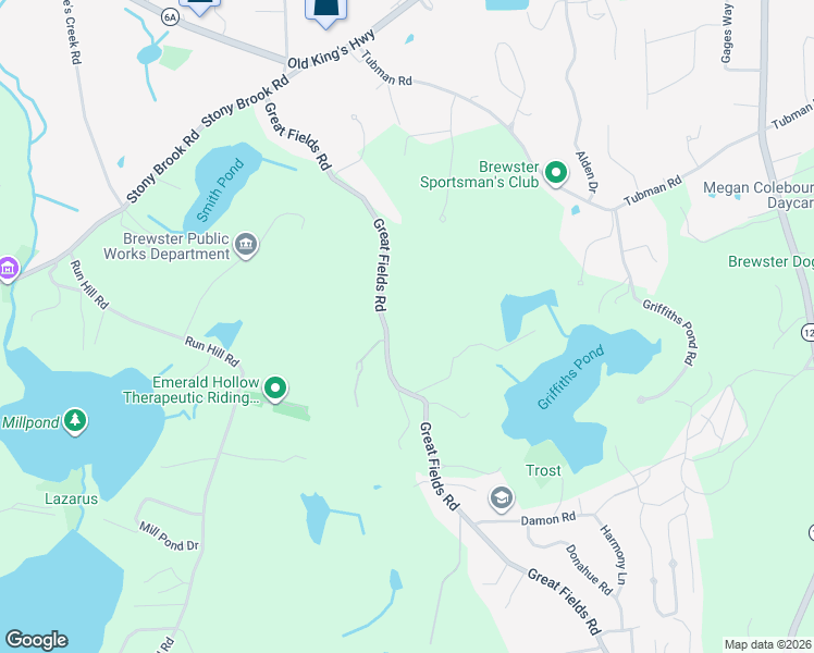 map of restaurants, bars, coffee shops, grocery stores, and more near 293 Great Fields Road in Brewster
