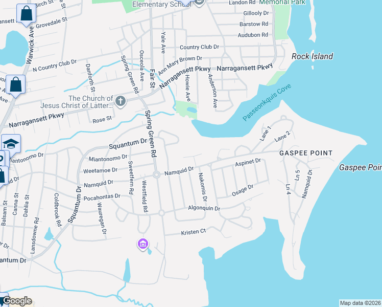 map of restaurants, bars, coffee shops, grocery stores, and more near 5 Wildrose Court in Warwick