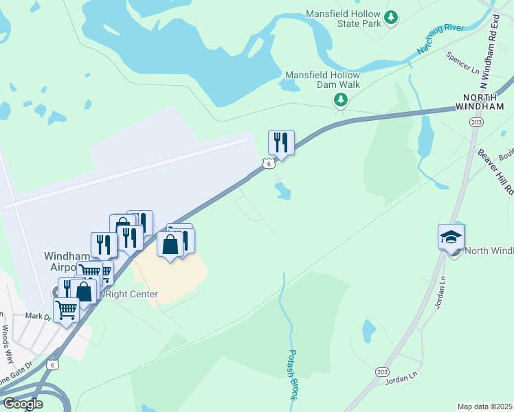 map of restaurants, bars, coffee shops, grocery stores, and more near 20 Baker Road in Windham