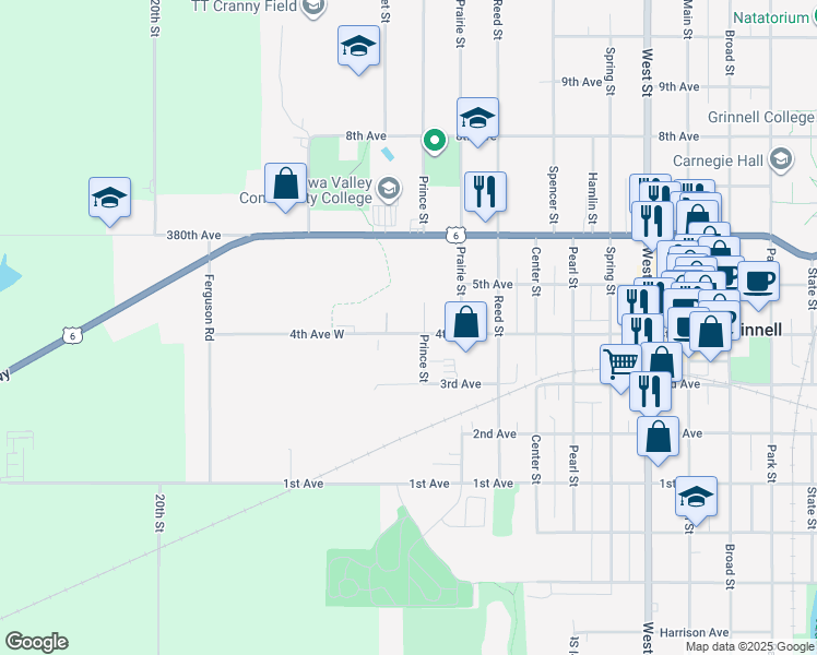 map of restaurants, bars, coffee shops, grocery stores, and more near 902 4th Avenue in Grinnell