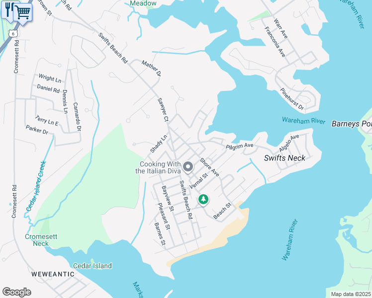 map of restaurants, bars, coffee shops, grocery stores, and more near 27 Shore Avenue in Wareham