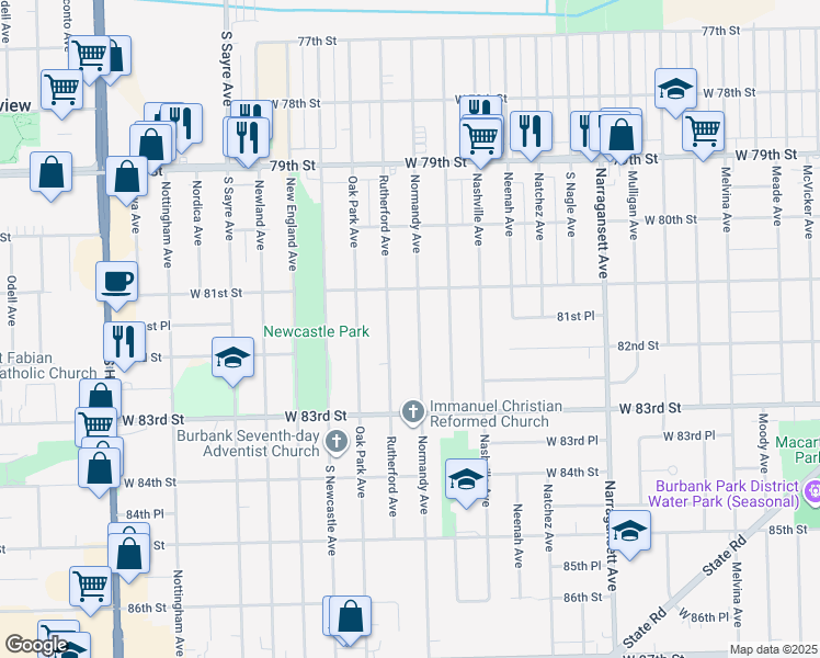 map of restaurants, bars, coffee shops, grocery stores, and more near 8144 Normandy Avenue in Burbank