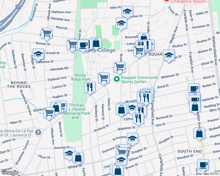 map of restaurants, bars, coffee shops, grocery stores, and more near 16 Henry Street in Hartford