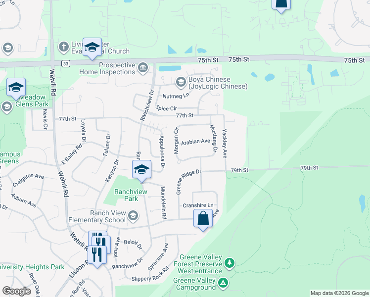 map of restaurants, bars, coffee shops, grocery stores, and more near 1804 Arabian Avenue in Naperville