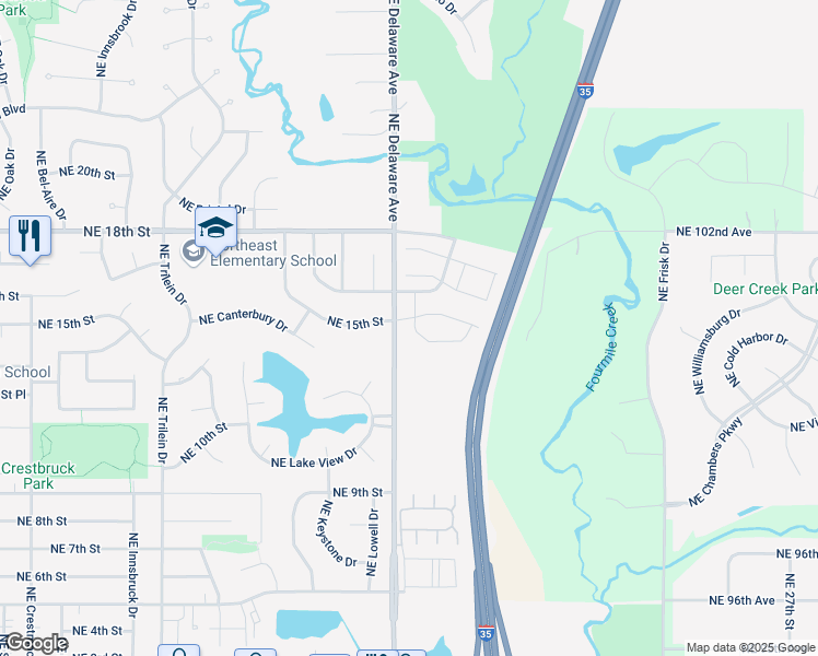 map of restaurants, bars, coffee shops, grocery stores, and more near 1474 NE Falstaff Ln in Ankeny