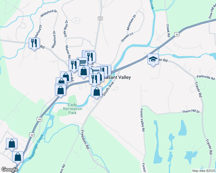 map of restaurants, bars, coffee shops, grocery stores, and more near 73 South Avenue in Pleasant Valley