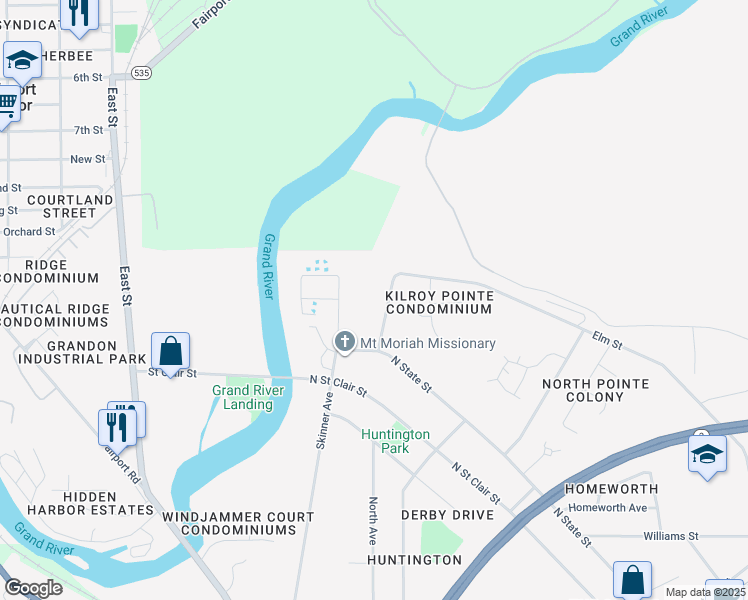 map of restaurants, bars, coffee shops, grocery stores, and more near 1248 Elm St in Painesville
