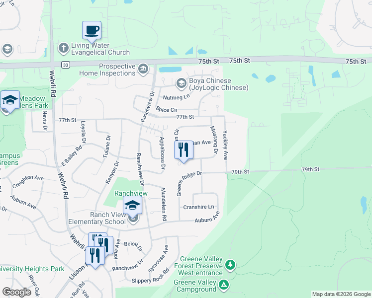 map of restaurants, bars, coffee shops, grocery stores, and more near 1804 Arabian Avenue in Naperville