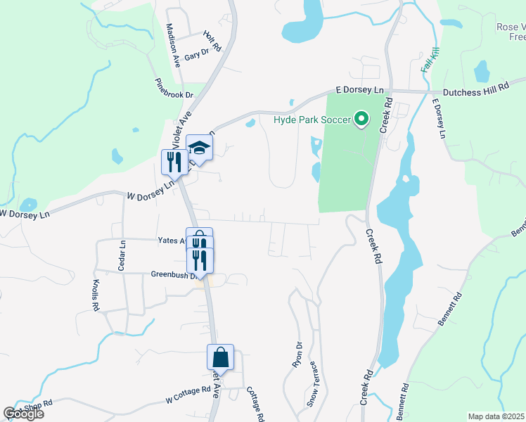 map of restaurants, bars, coffee shops, grocery stores, and more near 32 Bircher Avenue in Poughkeepsie