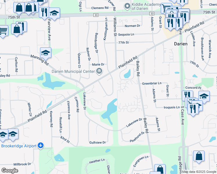 map of restaurants, bars, coffee shops, grocery stores, and more near 7921 Knottingham Circle in Darien