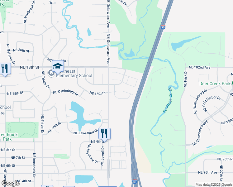 map of restaurants, bars, coffee shops, grocery stores, and more near 1474 Northeast Falstaff Lane in Ankeny