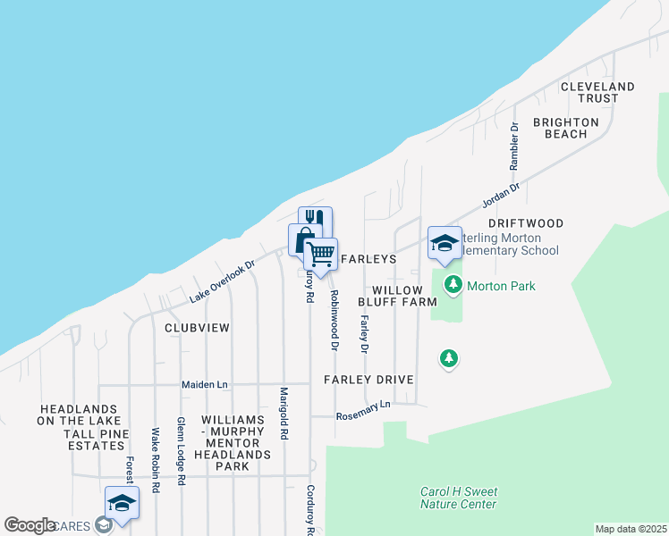 map of restaurants, bars, coffee shops, grocery stores, and more near 9152 Jordan Drive in Mentor