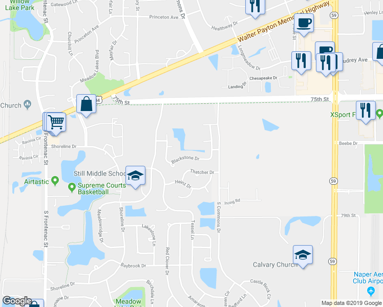 map of restaurants, bars, coffee shops, grocery stores, and more near 4000 Blackstone Drive in Aurora
