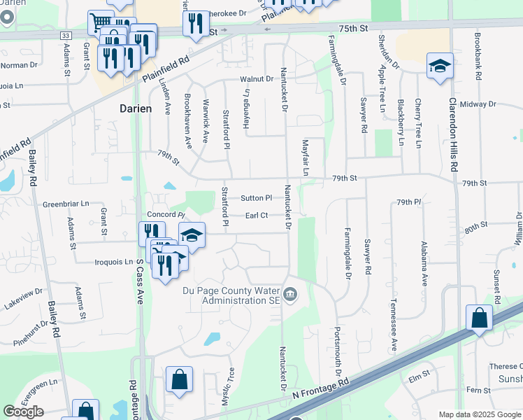 map of restaurants, bars, coffee shops, grocery stores, and more near 484 Earl Court in Darien