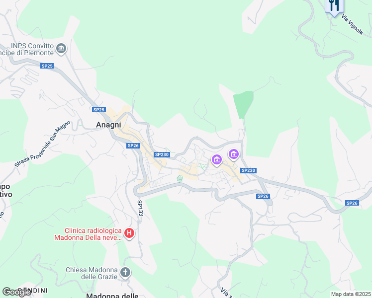 map of restaurants, bars, coffee shops, grocery stores, and more near Strada Provinciale 230 in Anagni