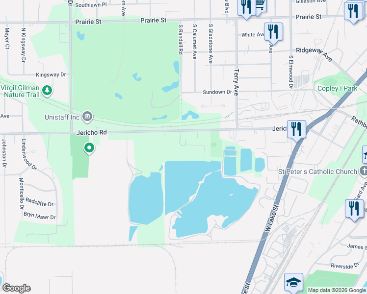 map of restaurants, bars, coffee shops, grocery stores, and more near 1414-1452 Jericho Circle in Aurora