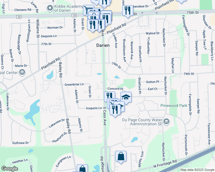 map of restaurants, bars, coffee shops, grocery stores, and more near in Darien