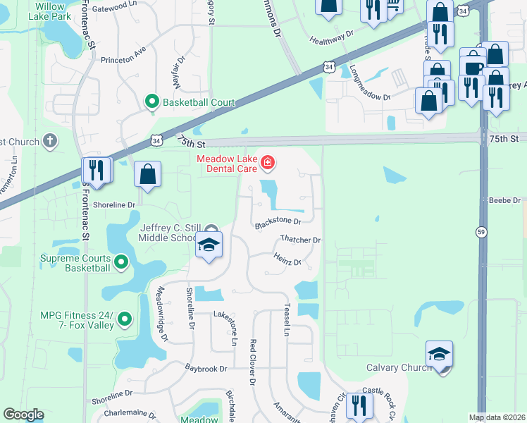 map of restaurants, bars, coffee shops, grocery stores, and more near 3933 Granite Court in Aurora