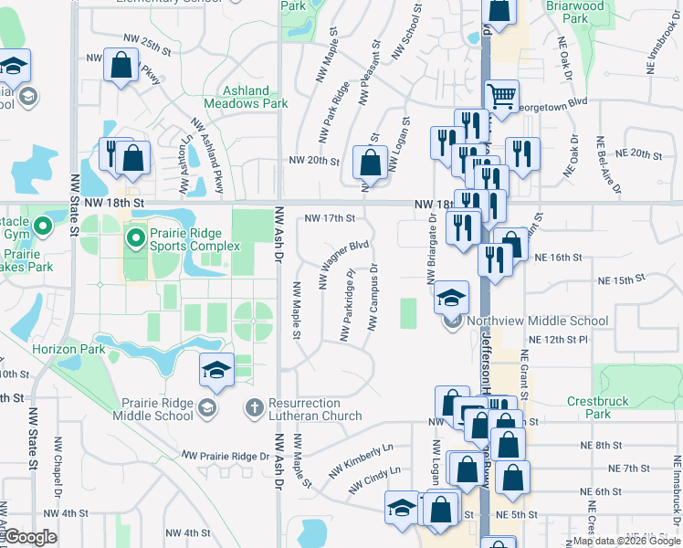 map of restaurants, bars, coffee shops, grocery stores, and more near 1409 Northwest Wagner Boulevard in Ankeny