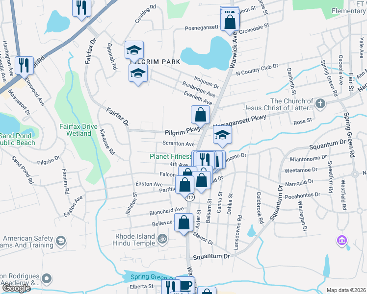 map of restaurants, bars, coffee shops, grocery stores, and more near 39 Toledo Avenue in Warwick