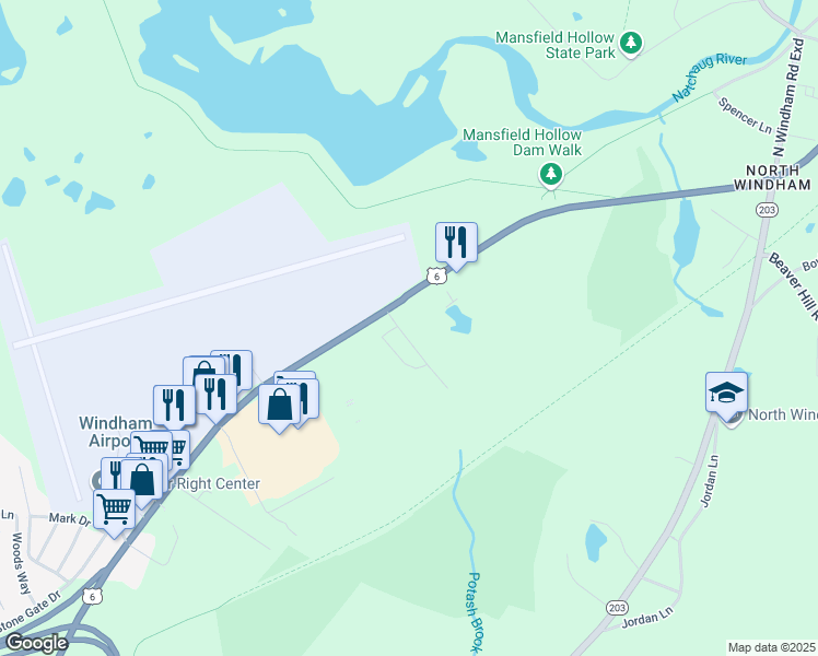 map of restaurants, bars, coffee shops, grocery stores, and more near 20 Baker Road in Windham