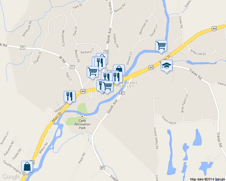map of restaurants, bars, coffee shops, grocery stores, and more near 73 South Avenue in Pleasant Valley