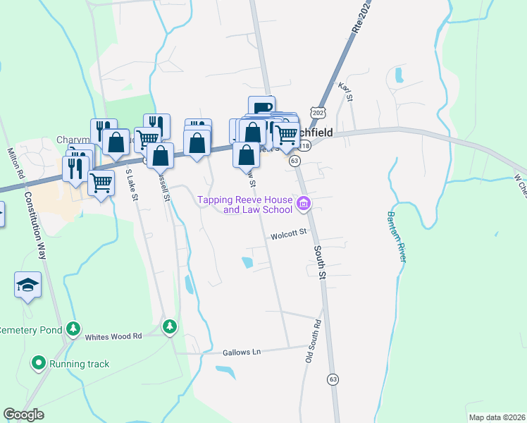 map of restaurants, bars, coffee shops, grocery stores, and more near 79 Meadow Street in Litchfield
