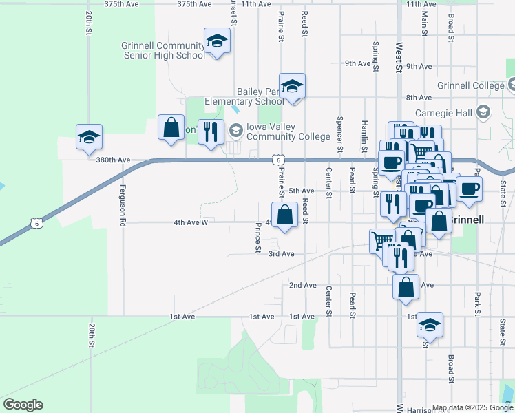 map of restaurants, bars, coffee shops, grocery stores, and more near 902 4th Avenue in Grinnell