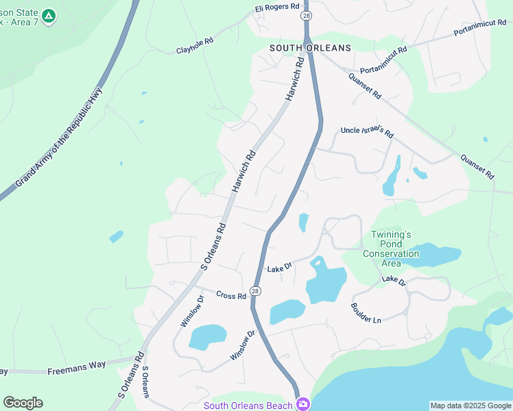 map of restaurants, bars, coffee shops, grocery stores, and more near 9 Woodridge Road in Orleans