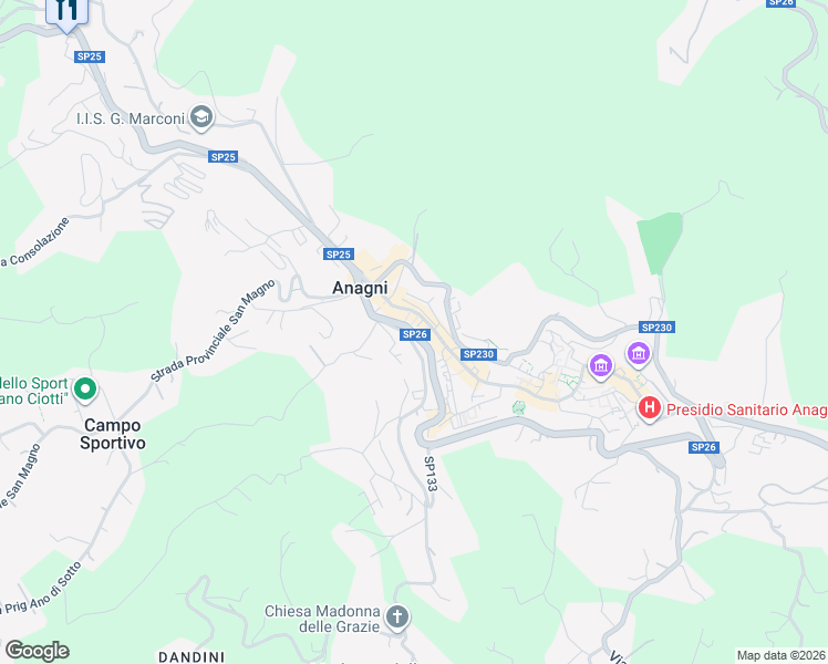 map of restaurants, bars, coffee shops, grocery stores, and more near 20 Via della Peschiera in Anagni