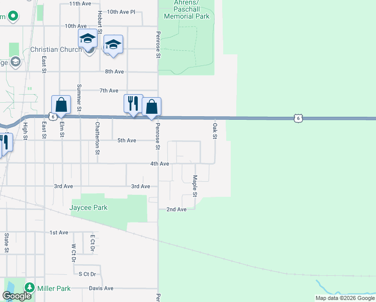 map of restaurants, bars, coffee shops, grocery stores, and more near 2021 4th Avenue in Grinnell