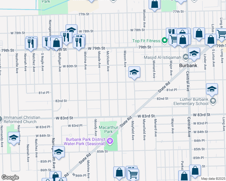map of restaurants, bars, coffee shops, grocery stores, and more near in Burbank