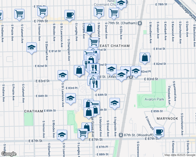 map of restaurants, bars, coffee shops, grocery stores, and more near in Chicago
