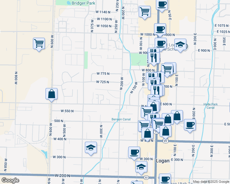 map of restaurants, bars, coffee shops, grocery stores, and more near 234 West 690 North in Logan