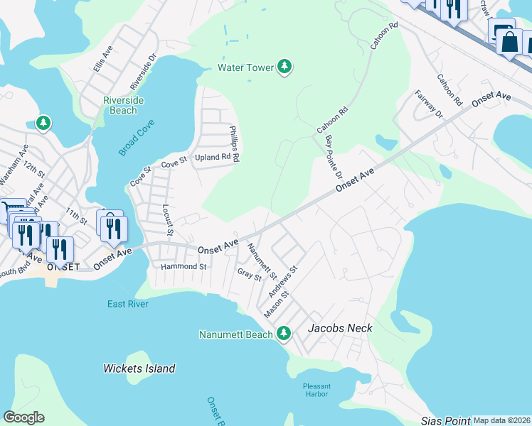 map of restaurants, bars, coffee shops, grocery stores, and more near 99 Short Neck Road in Wareham